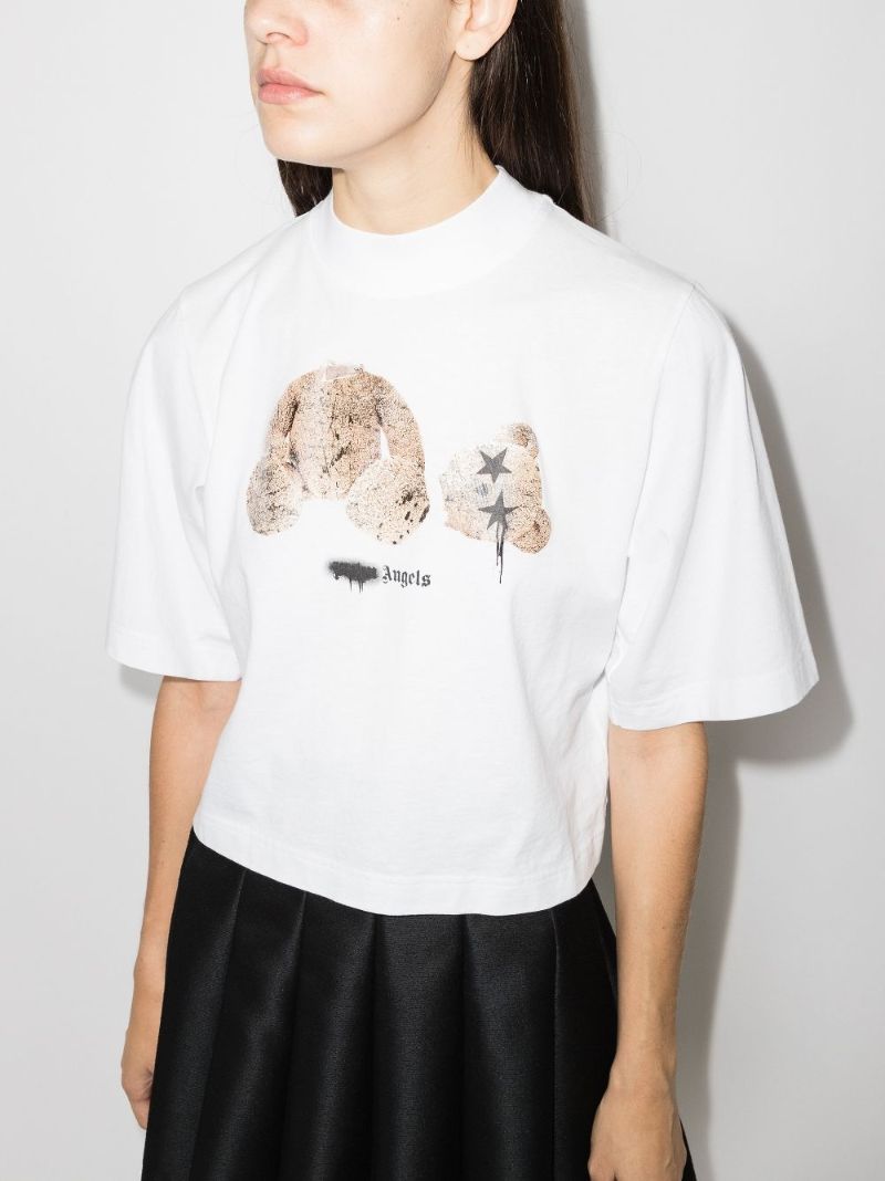 Sprayed Bear Print Cropped T-shirt