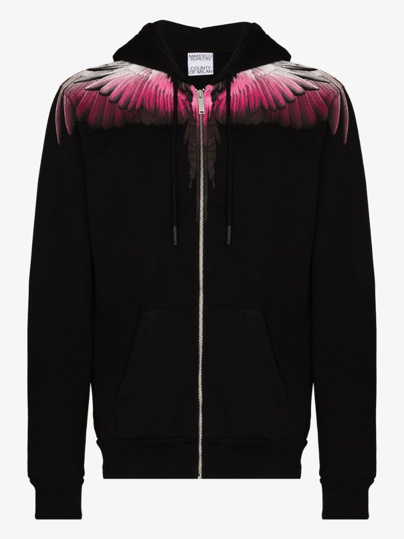 Wings Print Zip Hoodie