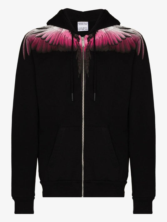 Wings Print Zip Hoodie