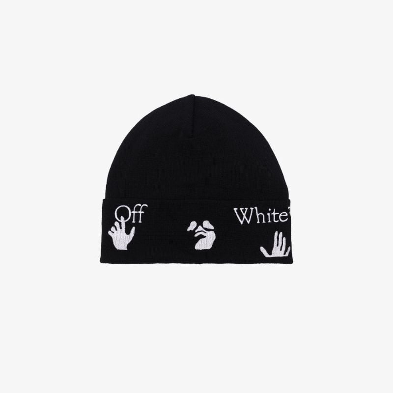 Black Logo Wool Beanie Hat