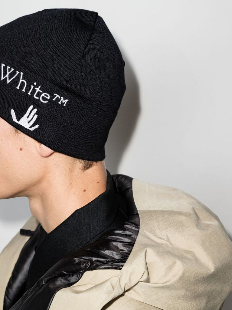 Black Logo Wool Beanie Hat