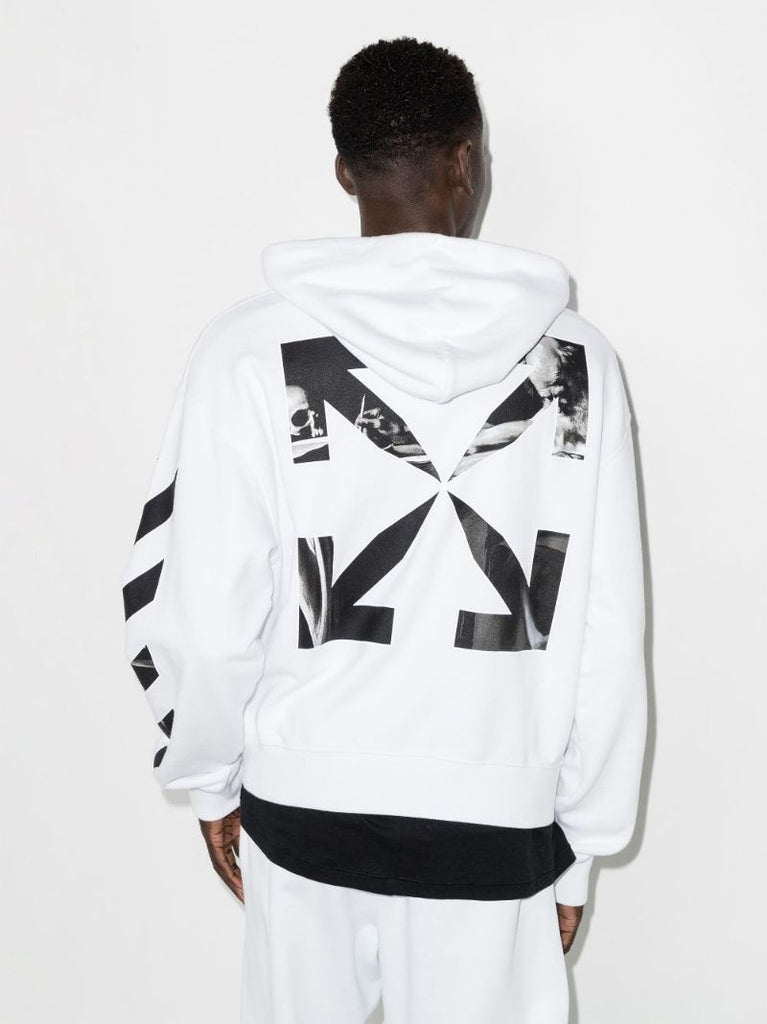 White Caravaggio Print Arrows Cotton Hoodie