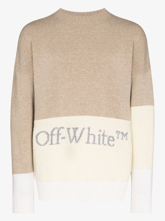 Neutral Colour Block Wool Sweater