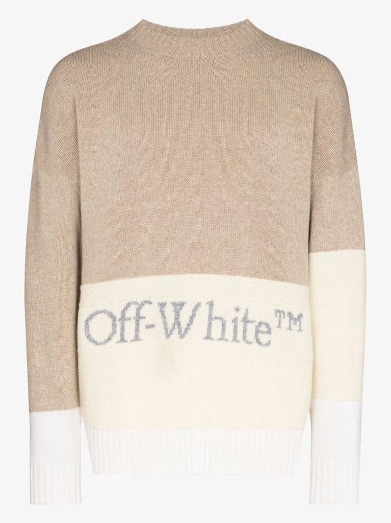 Neutral Colour Block Wool Sweater
