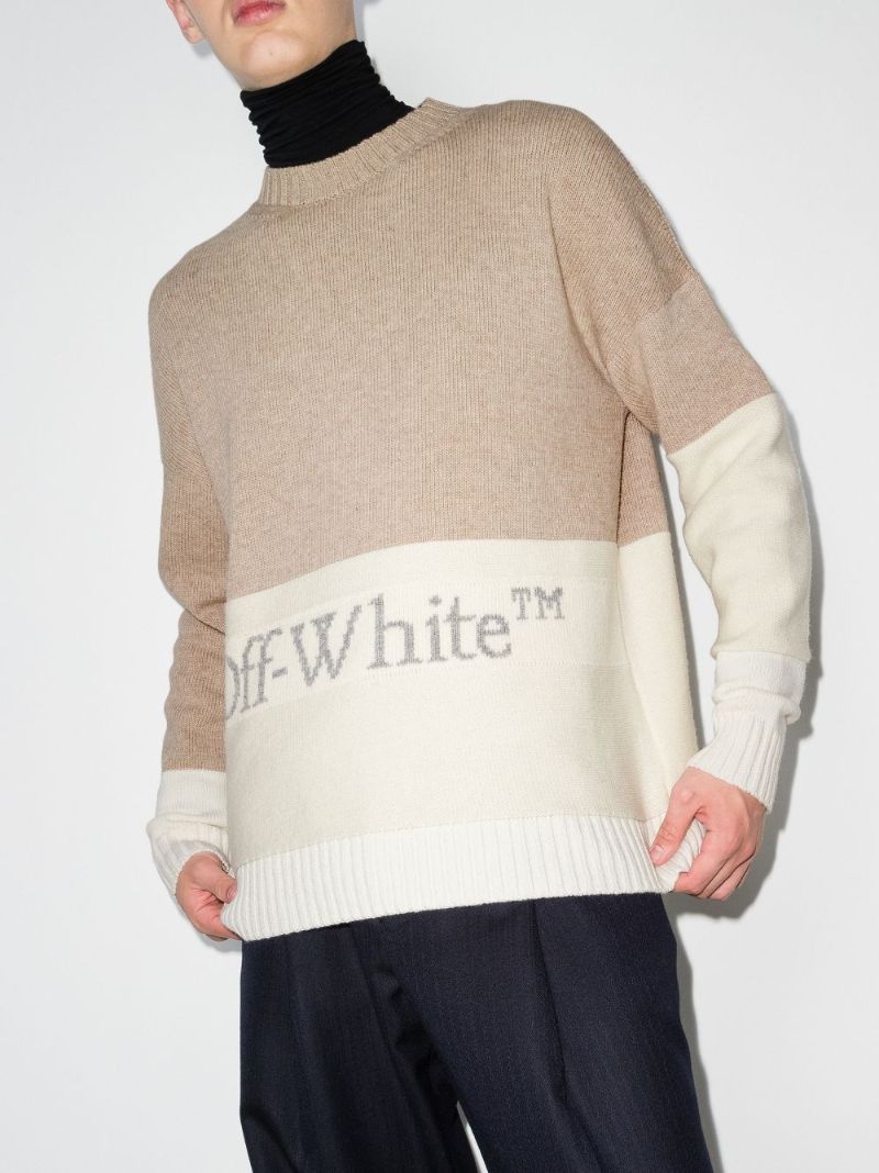 Neutral Colour Block Wool Sweater