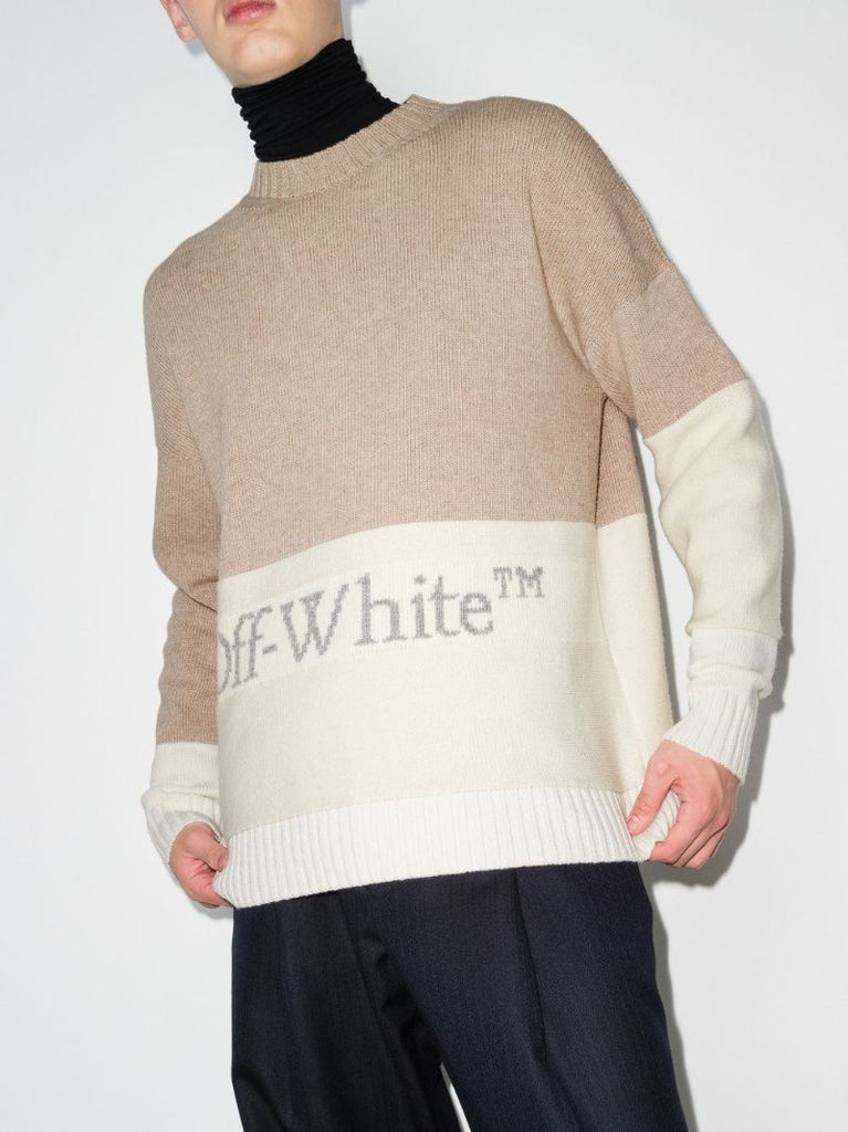 Neutral Colour Block Wool Sweater