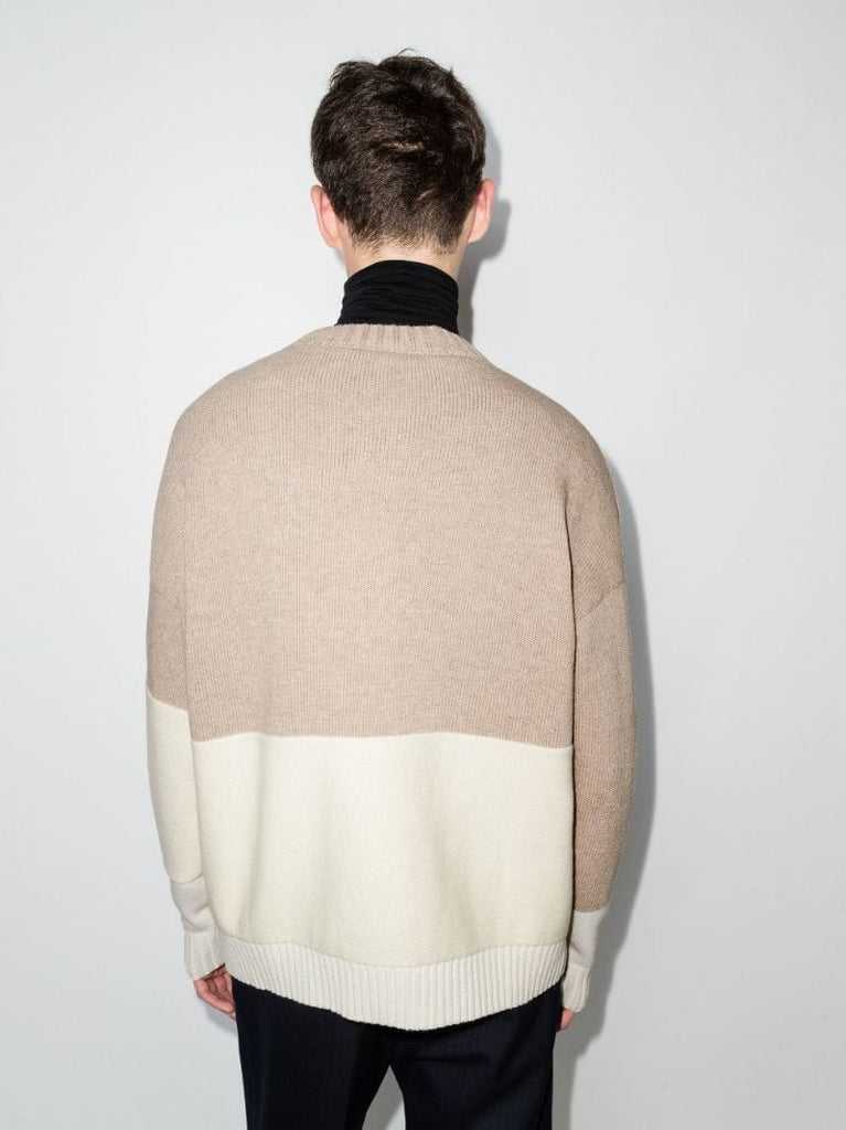 Neutral Colour Block Wool Sweater