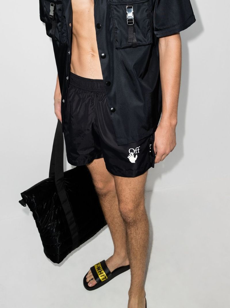 Hand Off Logo Print Swim Shorts