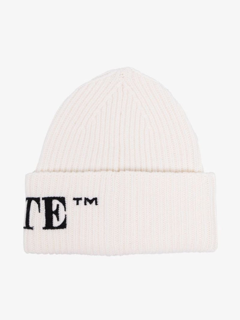 White Embroidered Beanie Hat