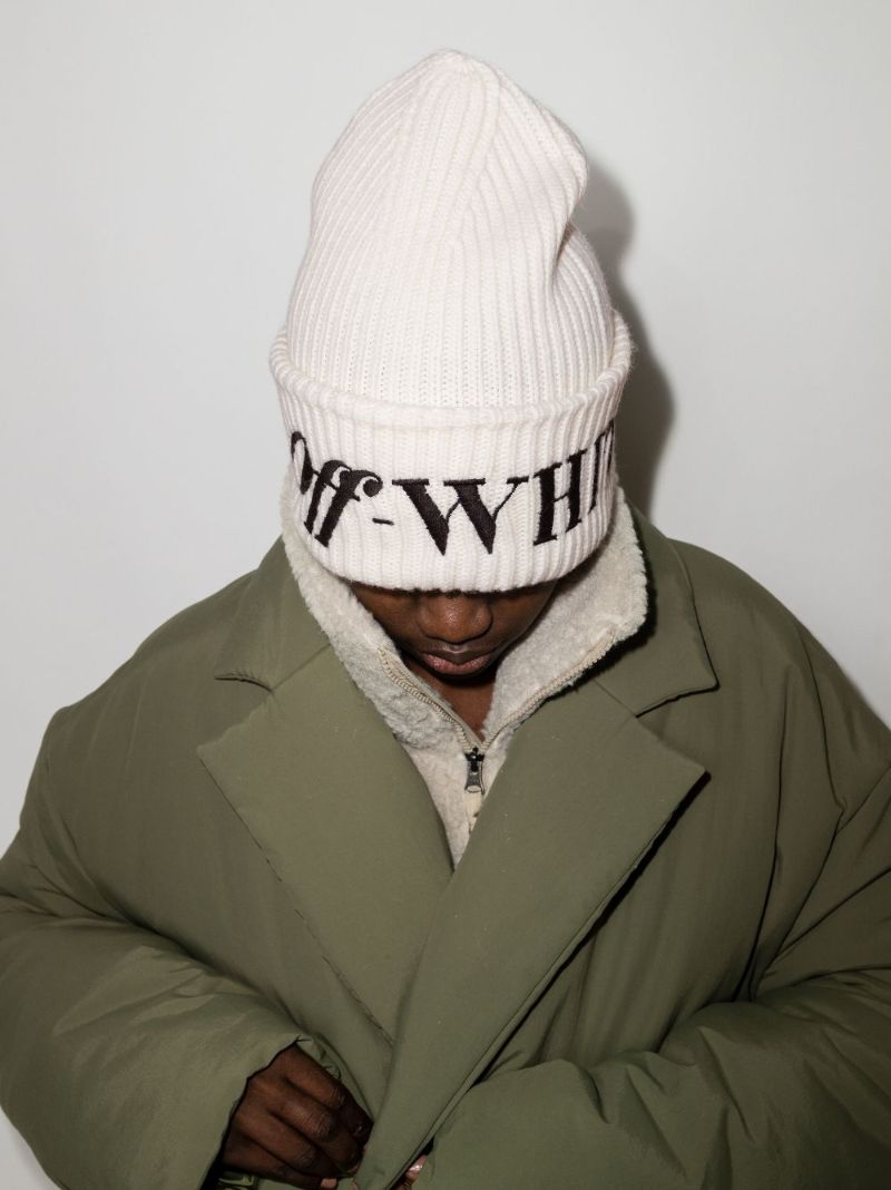 White Embroidered Beanie Hat