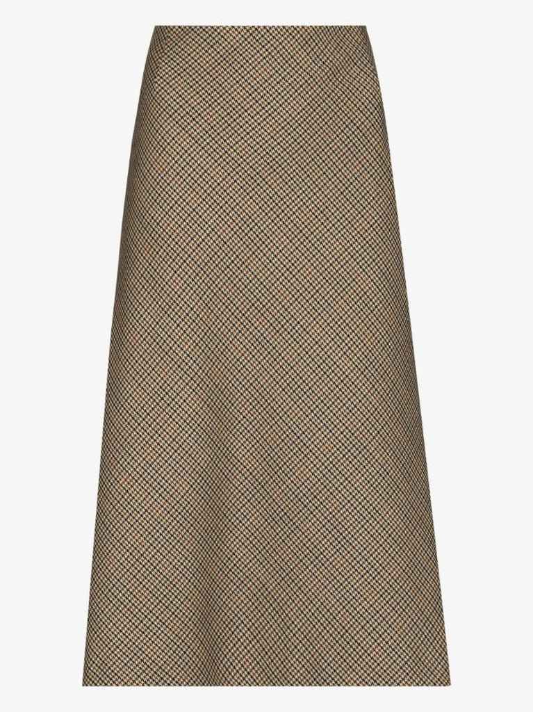 Checked Wool Midi Skirt