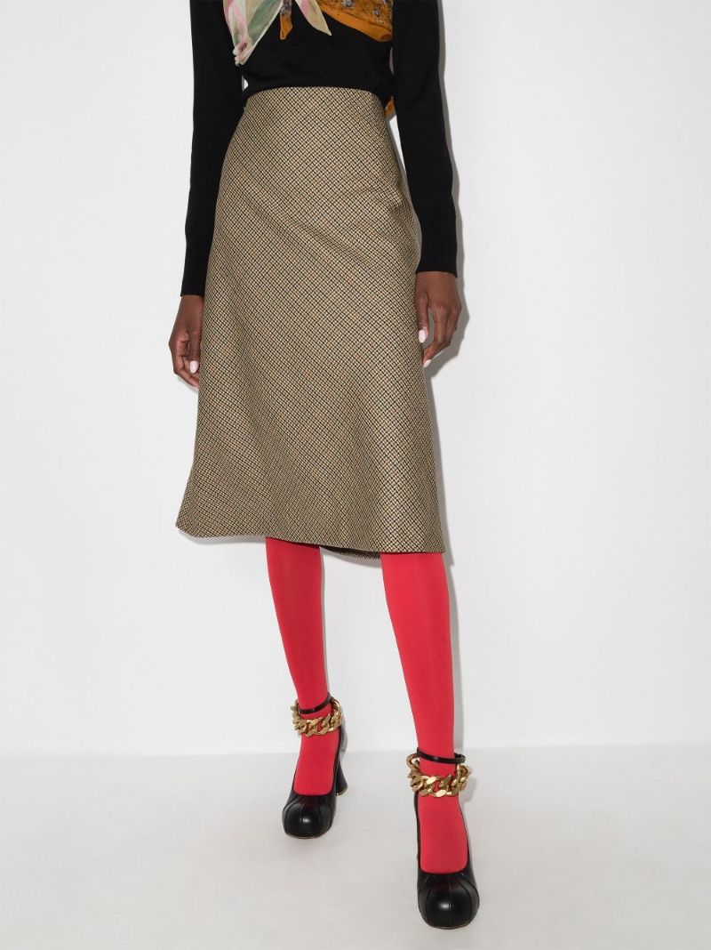 Checked Wool Midi Skirt