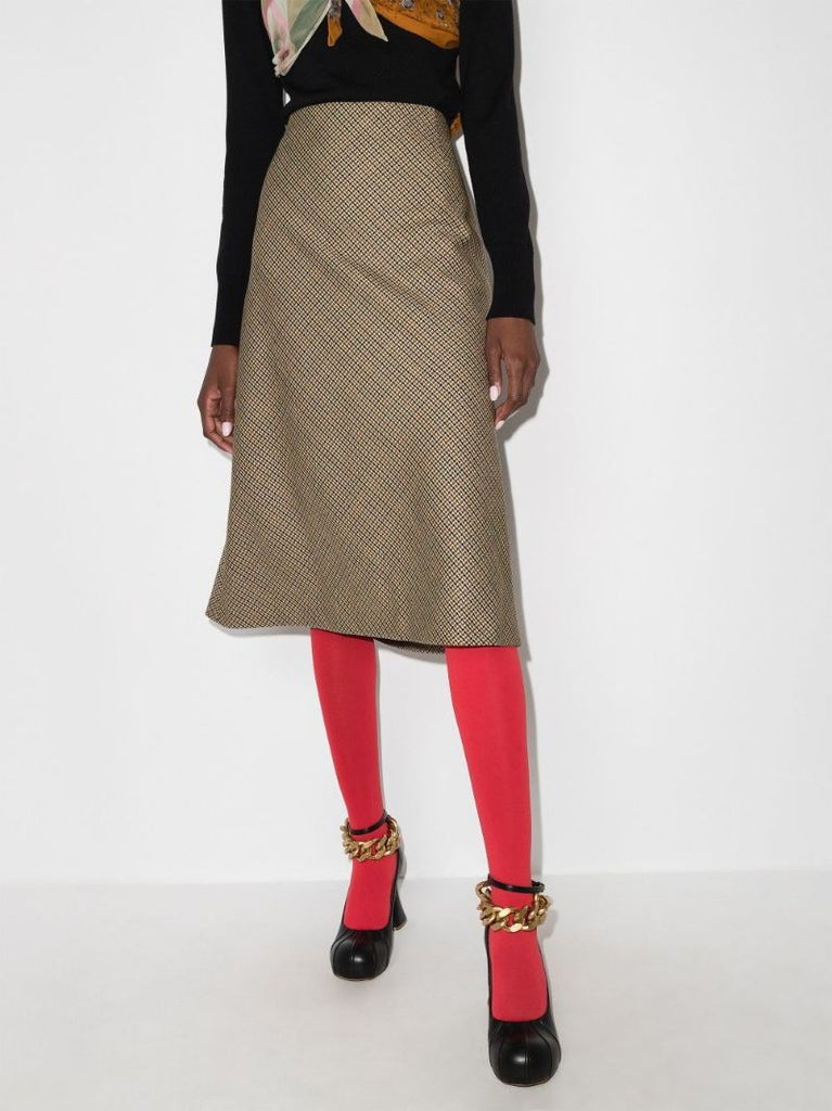 Checked Wool Midi Skirt