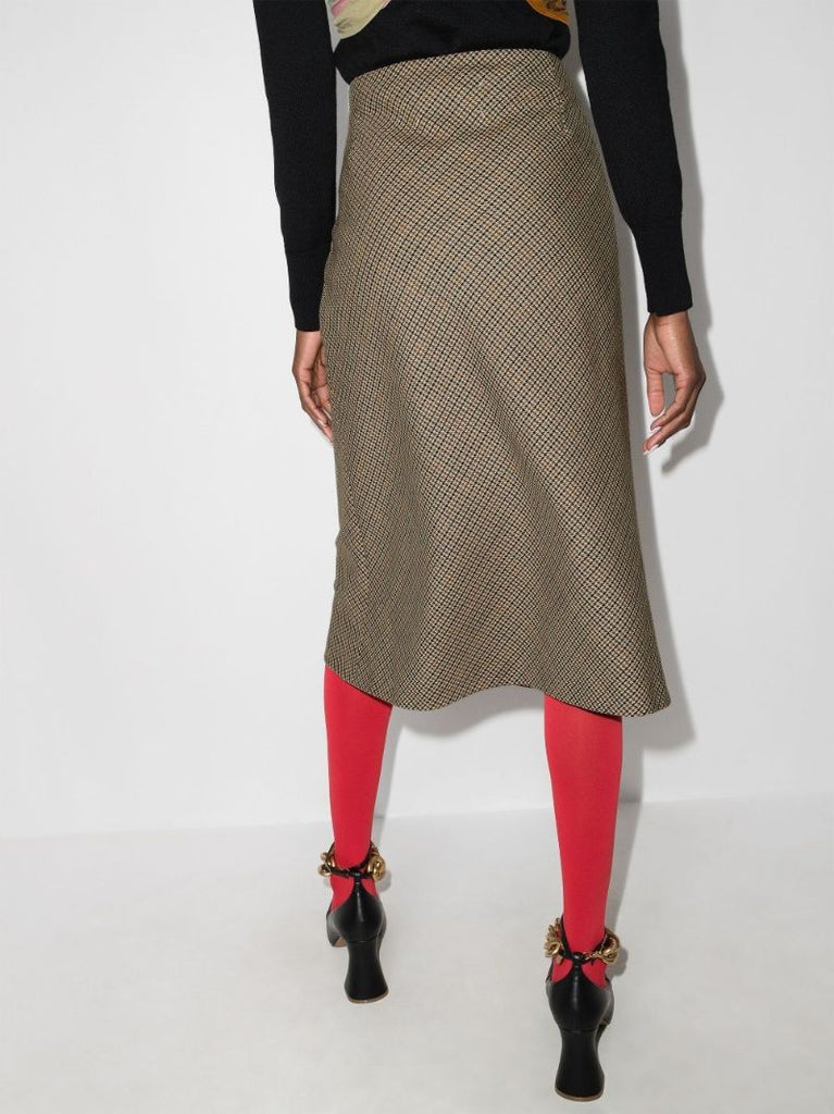 Checked Wool Midi Skirt