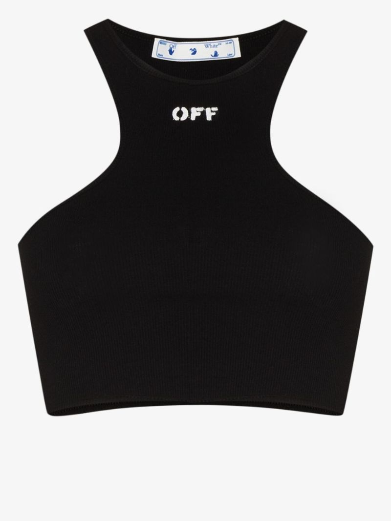 Black Logo Print Cropped Tank Top