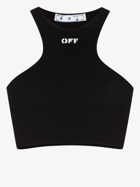 Black Logo Print Cropped Tank Top