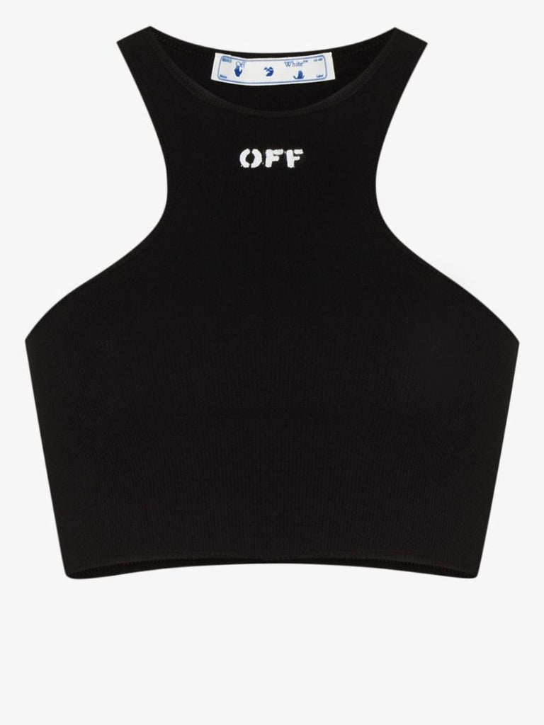 Black Logo Print Cropped Tank Top