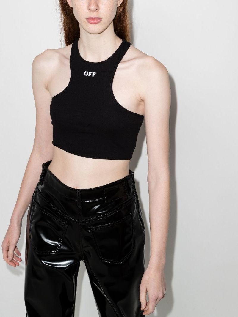 Black Logo Print Cropped Tank Top