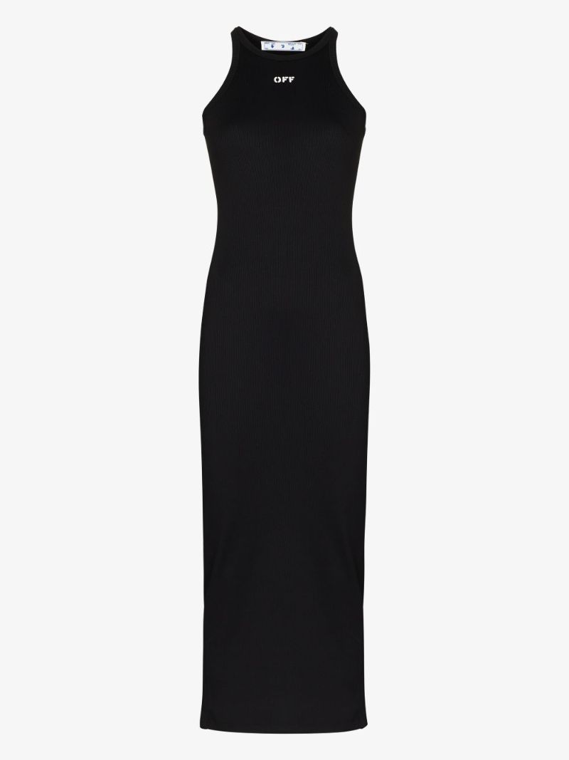 Black Logo Print Sleeveless Midi Dress
