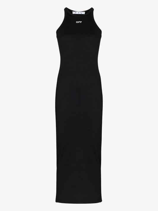 Black Logo Print Sleeveless Midi Dress