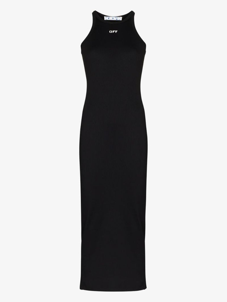 Black Logo Print Sleeveless Midi Dress