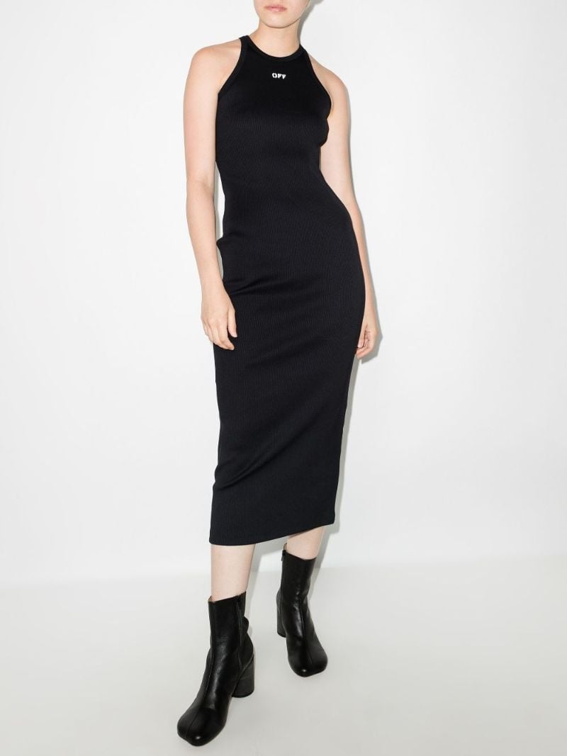 Black Logo Print Sleeveless Midi Dress