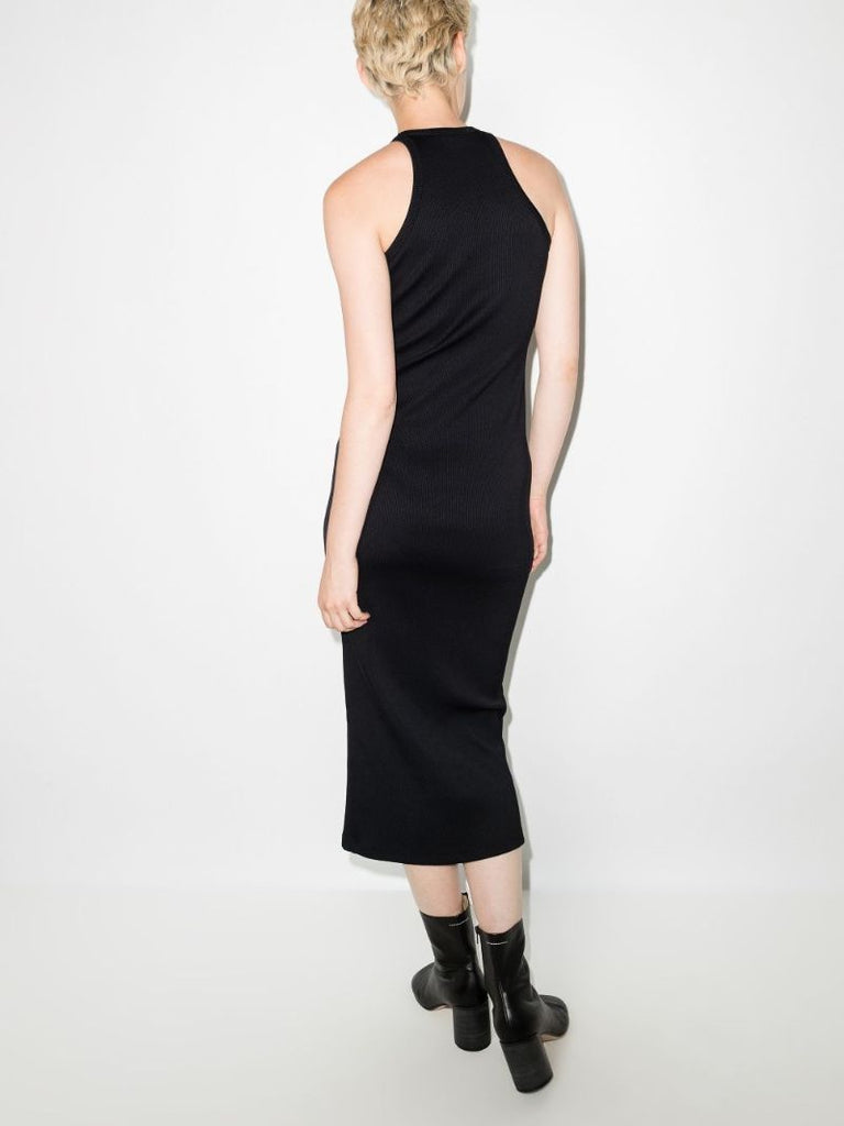 Black Logo Print Sleeveless Midi Dress