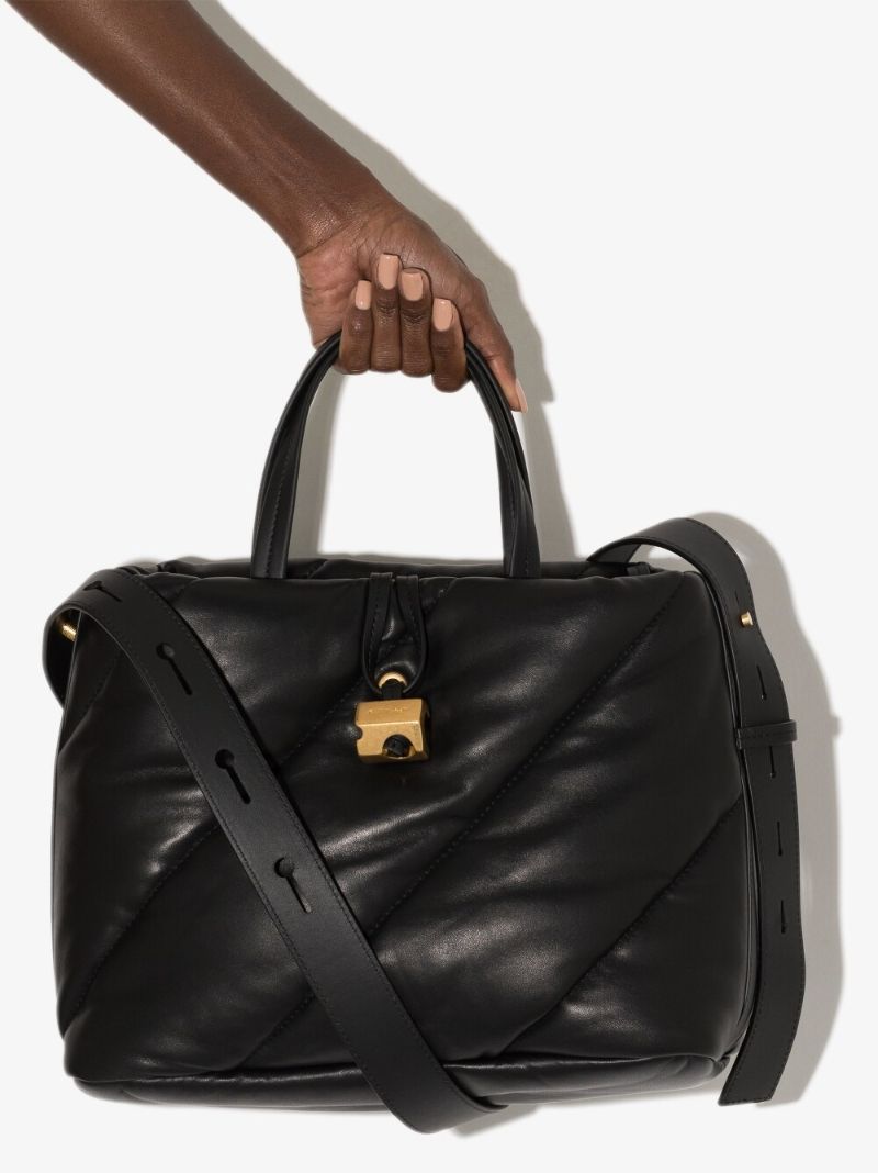 Black Padded Leather Tote Bag