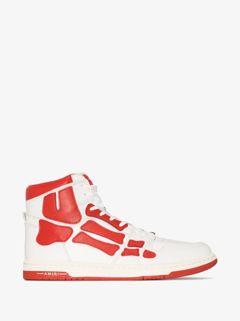 White and Red Skel-top Hi Leather Sneakers