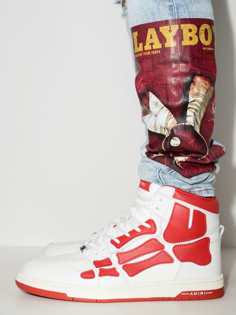 White and Red Skel-top Hi Leather Sneakers