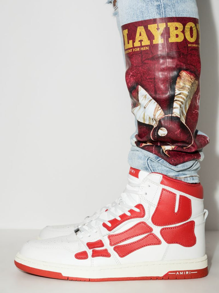 White and Red Skel-top Hi Leather Sneakers