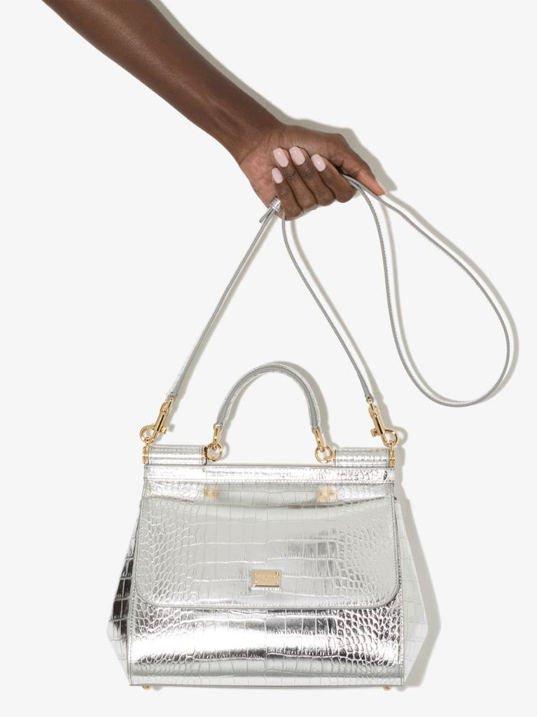 Silver Sicily Dauphine Leather Shoulder Bag