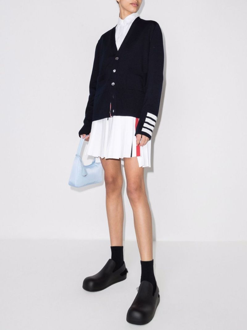 White Tricolour Stripe Pleated Mini Skirt