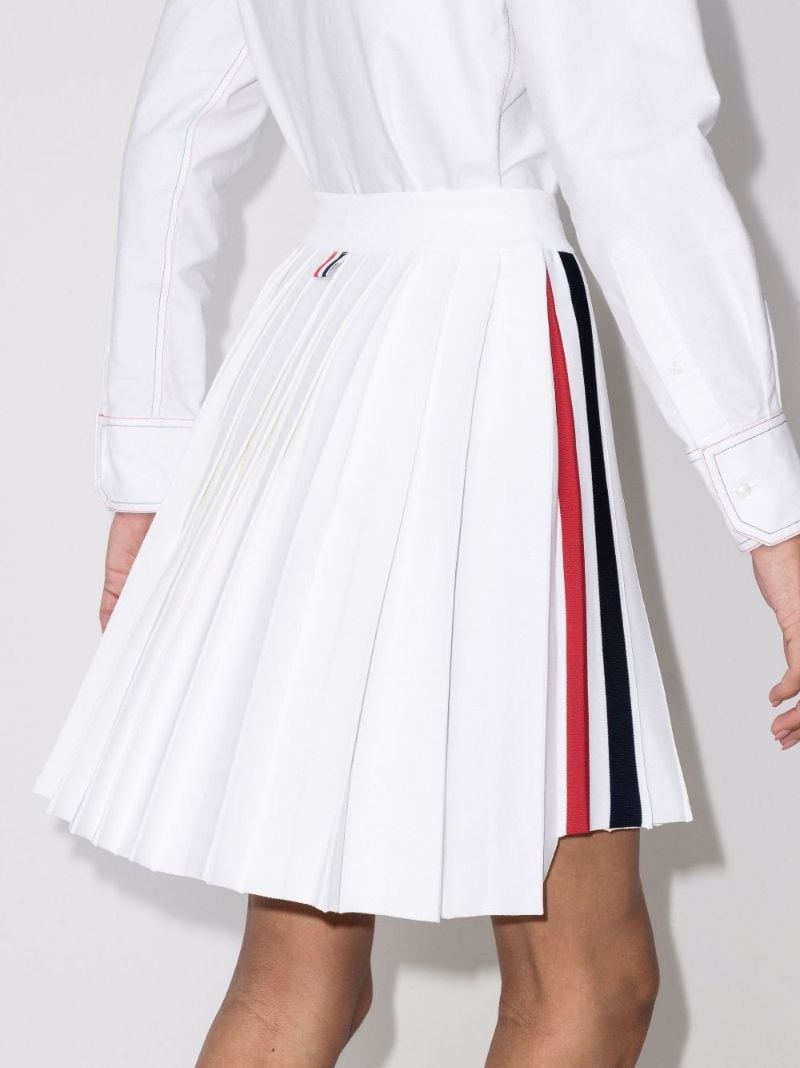 White Tricolour Stripe Pleated Mini Skirt