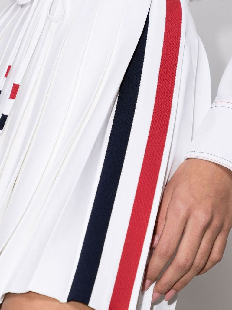 White Tricolour Stripe Pleated Mini Skirt