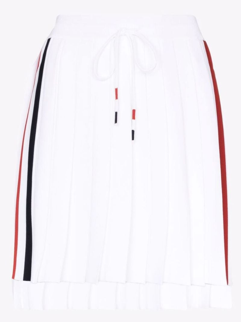 White Tricolour Stripe Pleated Mini Skirt