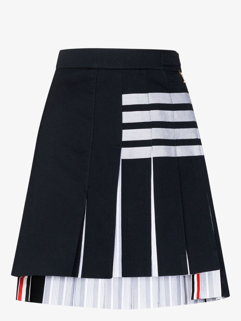 4-bar Stripe Pleated Cotton Mini Skirt