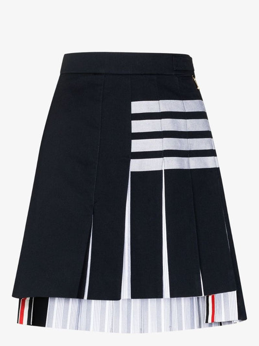 4-bar Stripe Pleated Cotton Mini Skirt