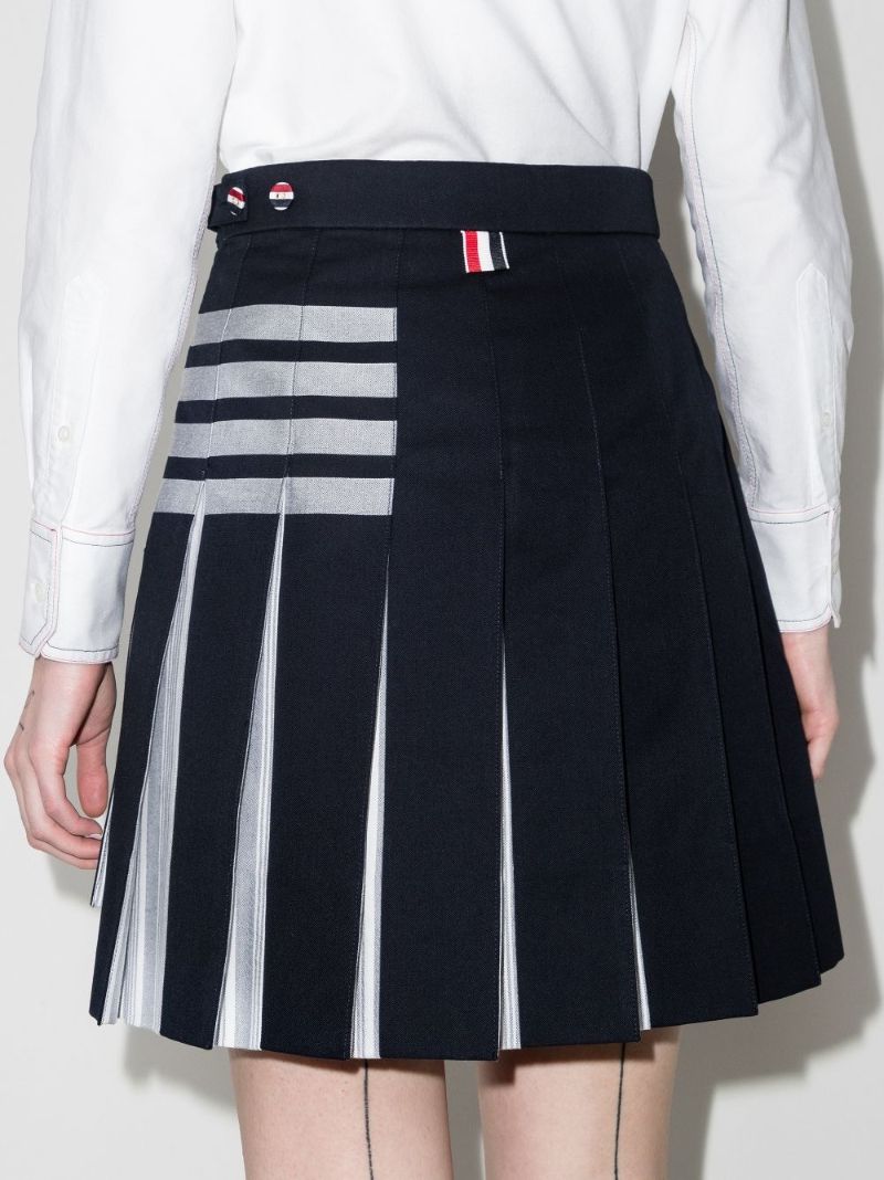 4-bar Stripe Pleated Cotton Mini Skirt