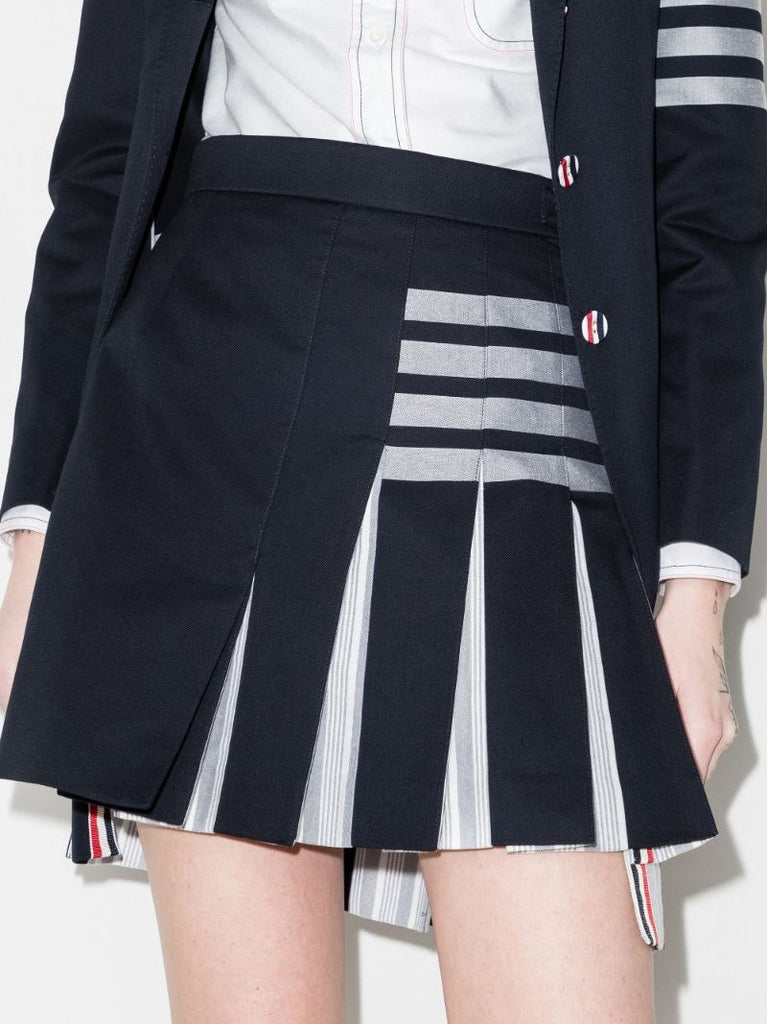 4-bar Stripe Pleated Cotton Mini Skirt