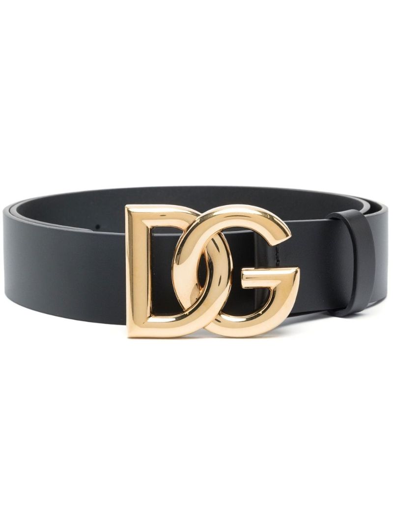 Black Logo Leather Belt