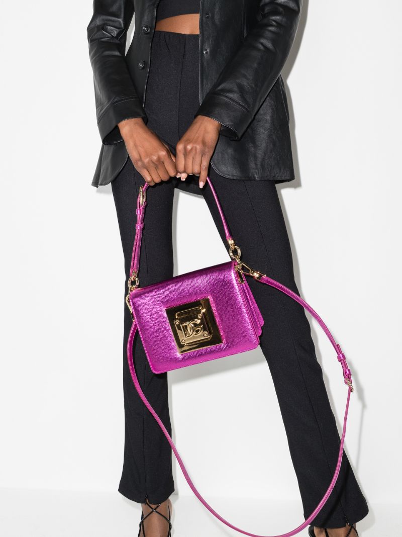 Pink Square Leather Shoulder Bag