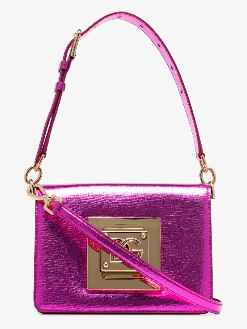 Pink Square Leather Shoulder Bag