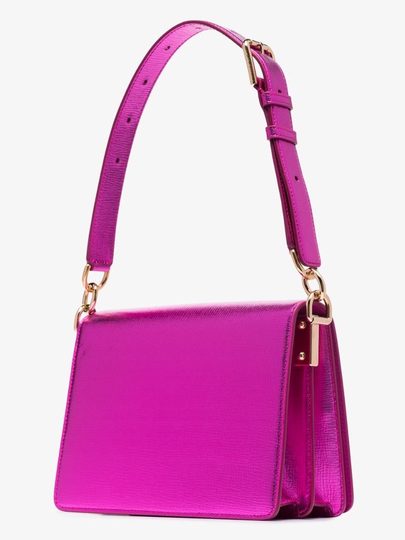 Pink Square Leather Shoulder Bag