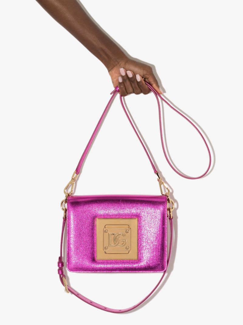 Pink Square Leather Shoulder Bag