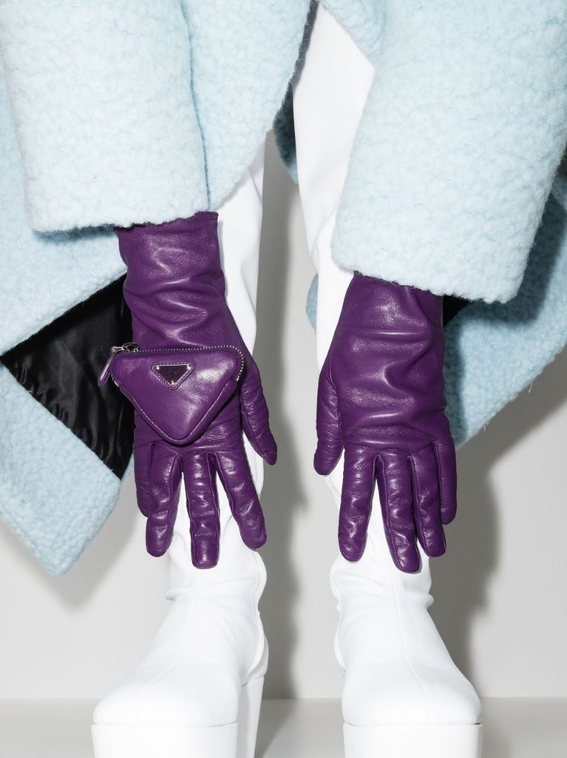 Purple Logo Pouch Leather Gloves