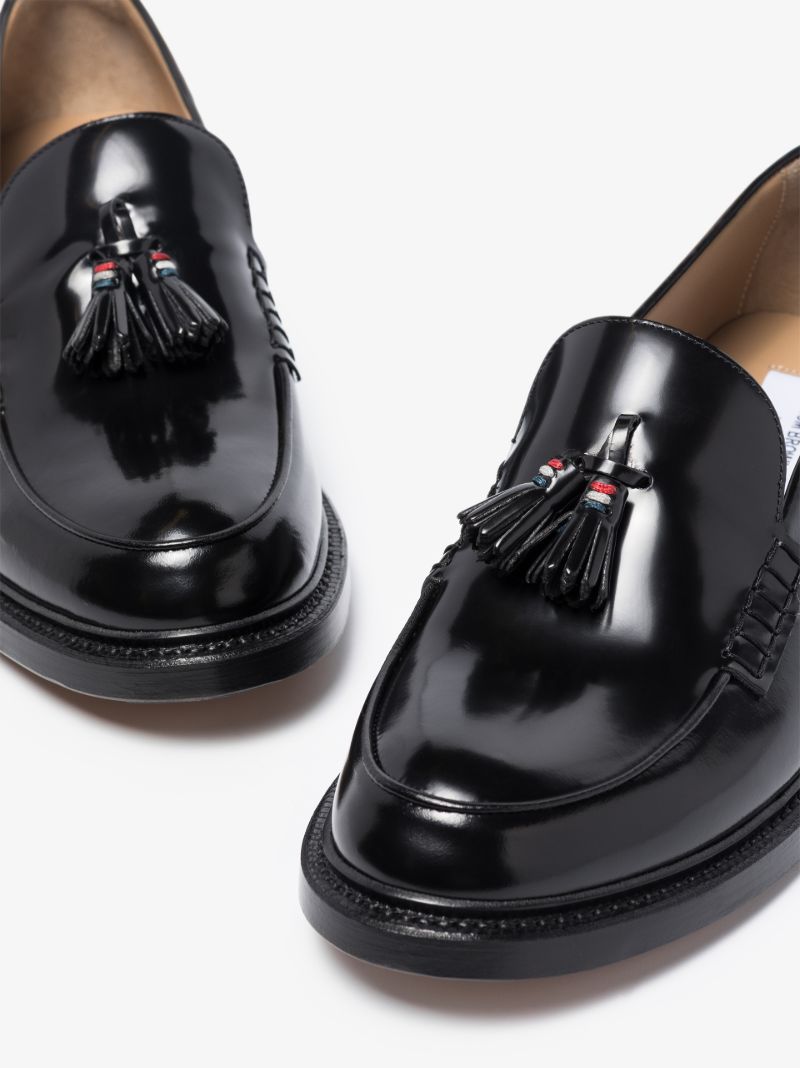 Black Tricolour Tassel Leather Loafers