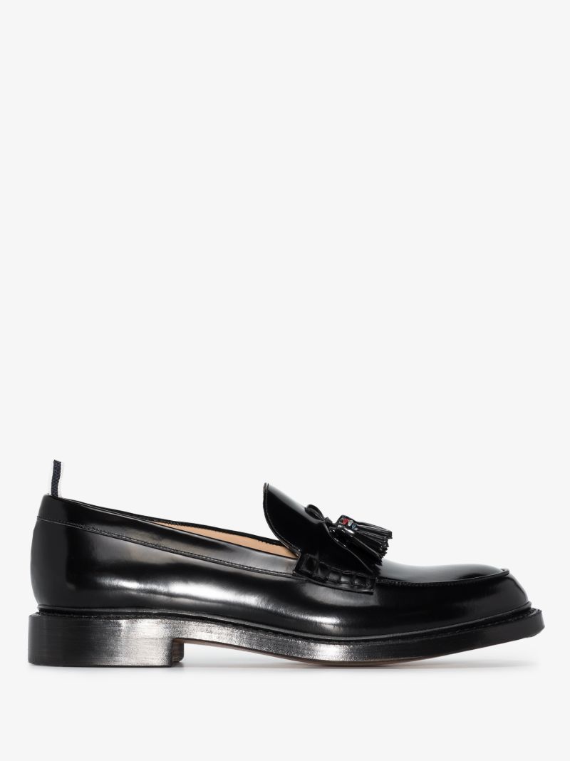 Black Tricolour Tassel Leather Loafers