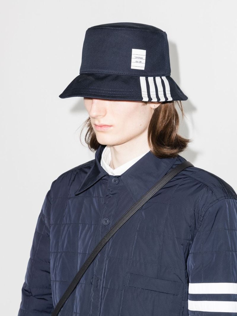 Blue 4-bar Stripe Cotton Bucket Hat