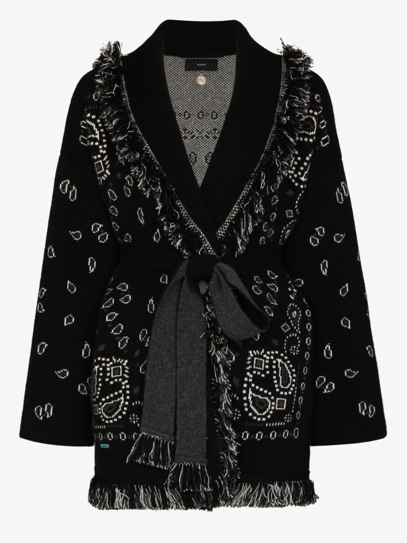 Bandana-jacquard Tied-waist Cardigan